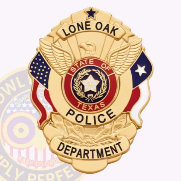 Lone Oak Police Badge with Spread Eagle and Red Texas Seal