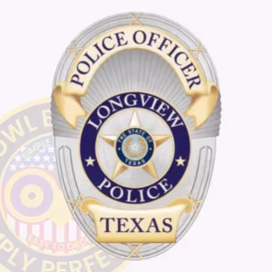 Longview Police Badge with Navy Ring and Gold Texas Seal Star