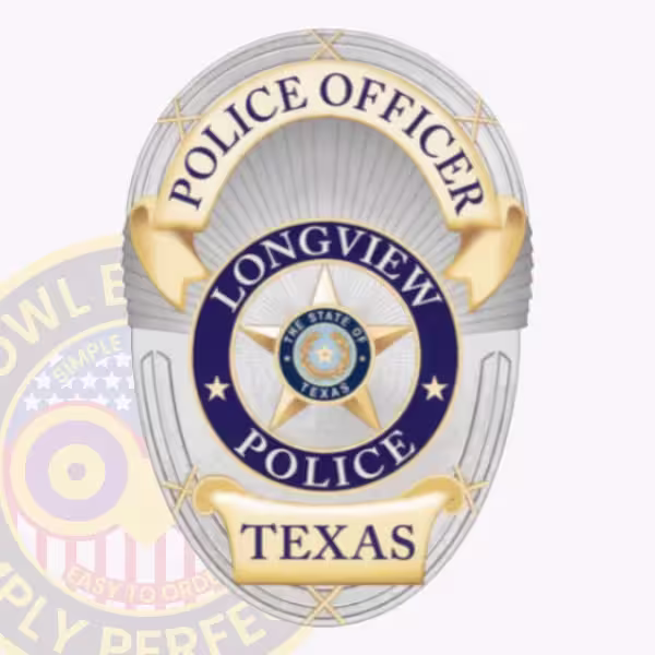Longview Police Badge with Navy Ring and Gold Texas Seal Star