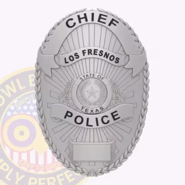 Los Fresnos Police Badge with Silver Laurel Oval and Texas Seal