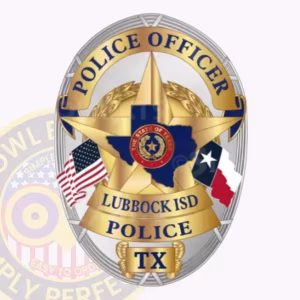 Lubbock ISD Police Badge with Gold Star, Flags and State Seal