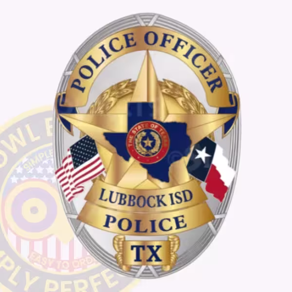 Lubbock ISD Police Badge with Gold Star, Flags and State Seal