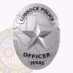 Lubbock Police Badge with Texas Map Star and Sunburst Rays