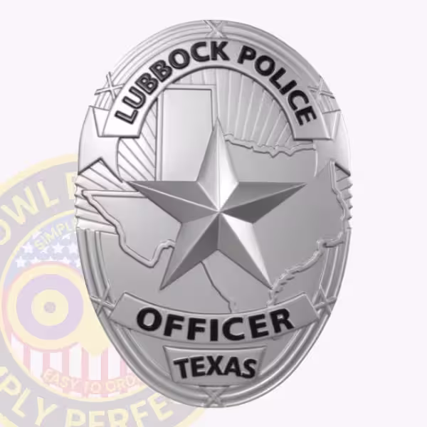 Lubbock Police Badge with Texas Map Star and Sunburst Rays
