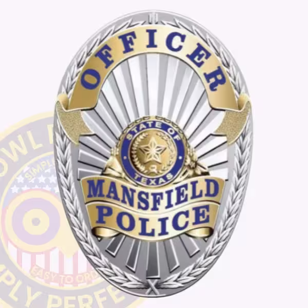 Mansfield Police Badge with Blue Lettering and Texas Seal