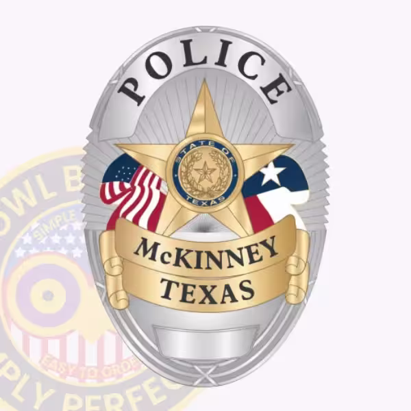 McKinney Police Badge with Gold Star and Draped Flags