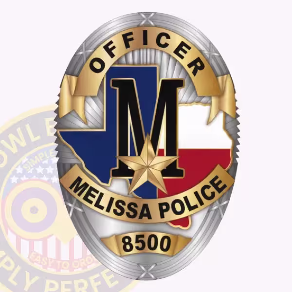 Melissa Police Badge with Texas Flag Map and M Monogram