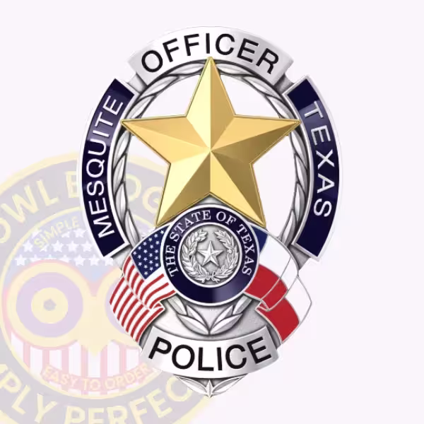 Mesquite Police Badge with Gold Star and Navy Side Banners