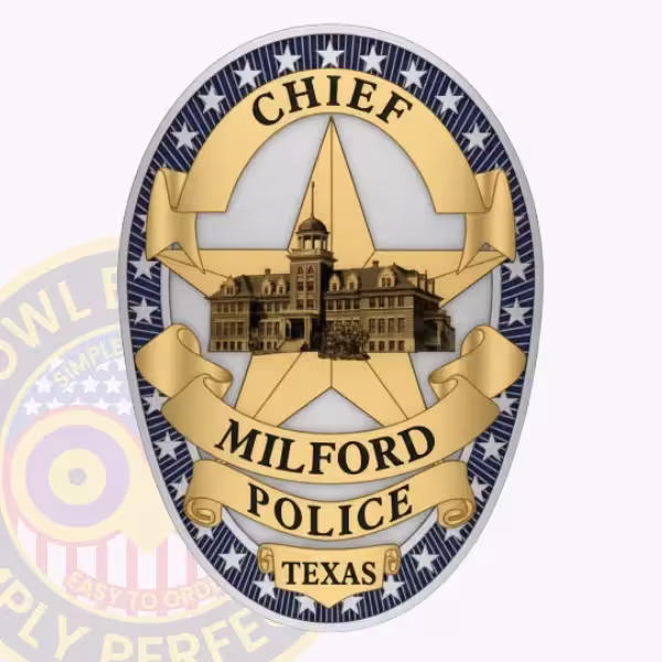 Milford Police Chief Badge with Star and Historic Building