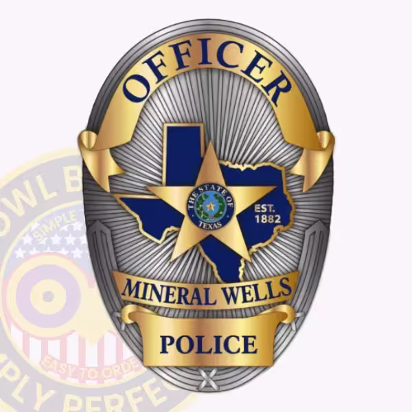 Mineral Wells Police Badge with Texas Map and Est 1882