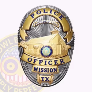 Mission Police Badge with Gold Mission Building and 1908