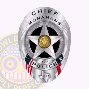 Monahans Police Chief Badge with Values Ring and Four Stars