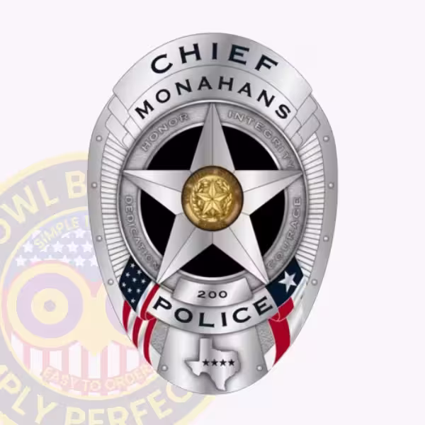 Monahans Police Chief Badge with Values Ring and Four Stars