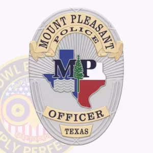 Mount Pleasant Police Badge with Pine Tree and Flag Map