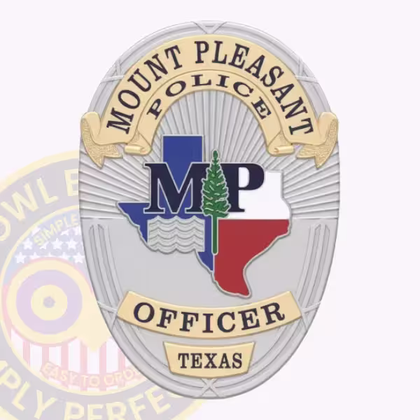Mount Pleasant Police Badge with Pine Tree and Flag Map