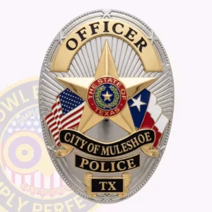 Muleshoe Police Badge with Crossed Flags and State Seal