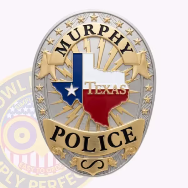 Murphy Police Badge with Lightning Rays and Flag Map