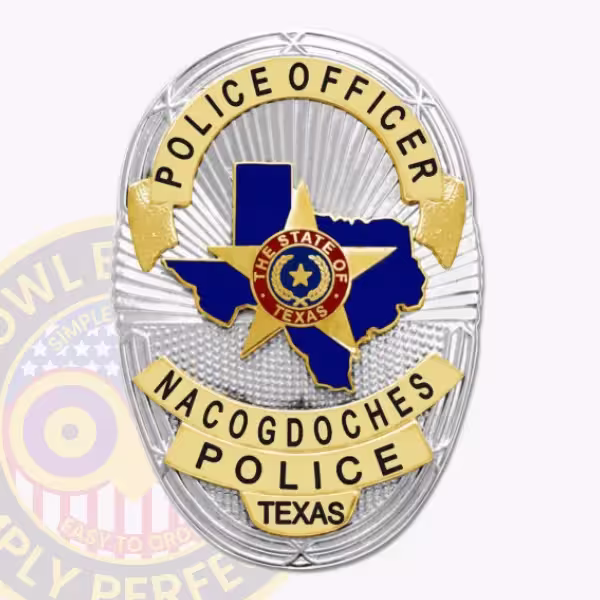 Nacogdoches Police Badge with Texas Map and Gold Star