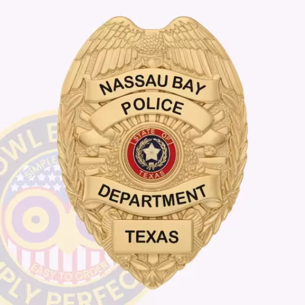 Nassau Bay Police Badge with Gold Eagle and State Seal