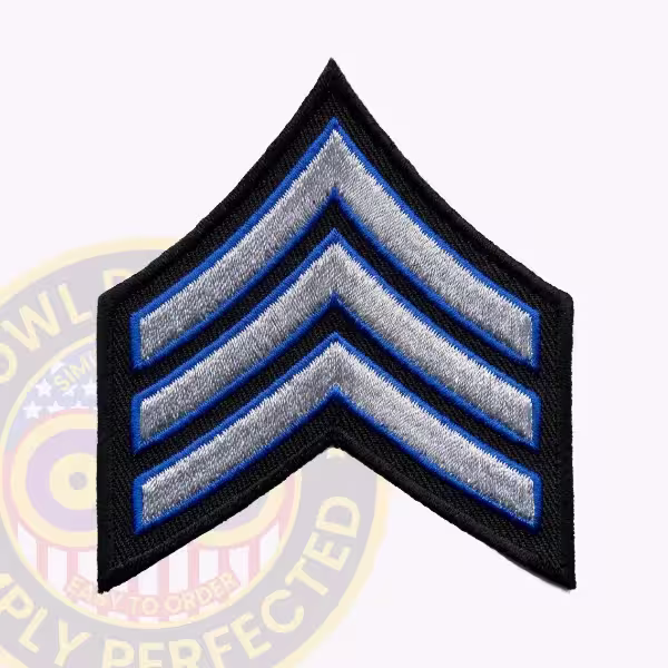 Silver Striped NYPD Sergeant Chevron with Royal Blue Outlines