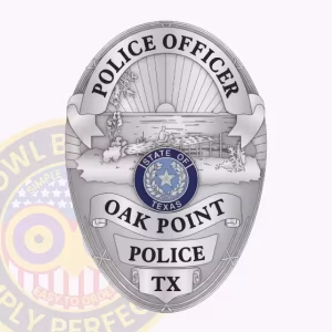 Oak Point Police Badge with Lakeshore Scene and Pier