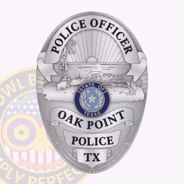 Oak Point Police Badge with Lakeshore Scene and Pier