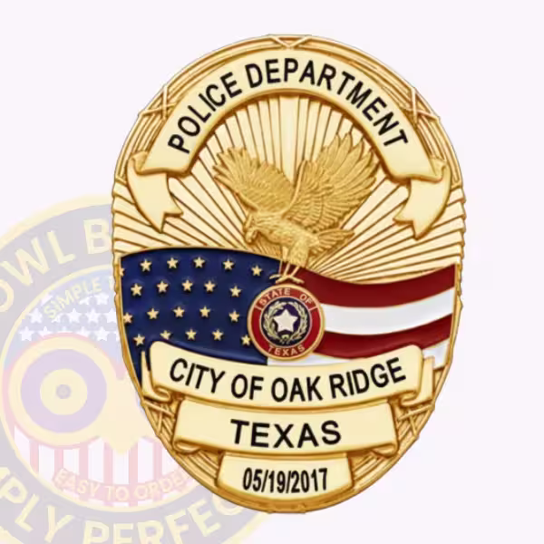 Oak Ridge Police Badge with Gold Eagle and Flag Band