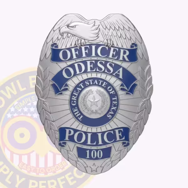 Odessa Police Badge with Blue Ribbons and Silver Eagle