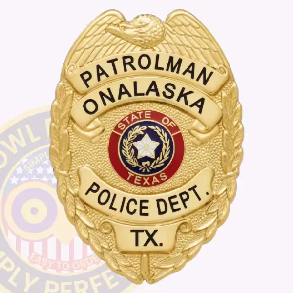 Onalaska Police Patrolman Badge with Gold Eagle Shield