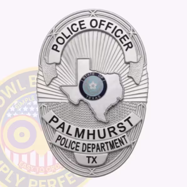 Palmhurst Police Badge with Raised Silver Texas Map