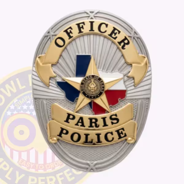 Paris Police Badge with Gold Star and Flag Map