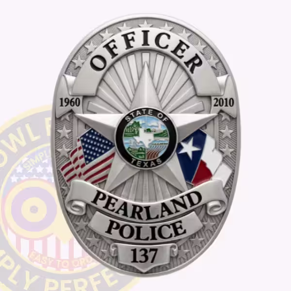Pearland Police Badge with 1960 to 2010 Date Flanks