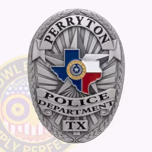 Perryton Police Badge with Laurel Rim and Flag Map