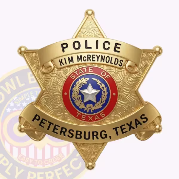 Petersburg Police Badge with Gold Six-Point Star