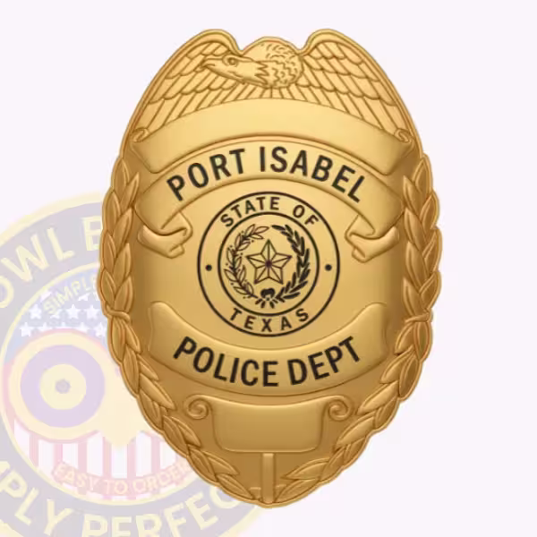 Port Isabel Police Badge with Gold Eagle and Engraved Seal