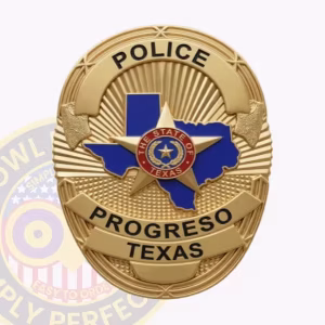 Progreso Police Badge with Blue Texas Map and Gold Star