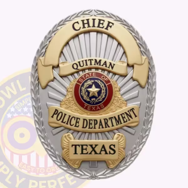 Quitman Police Chief Badge with Scrolled Seal Mount