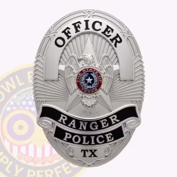 Ranger Police Badge with Eagle Seal and Black Ribbons