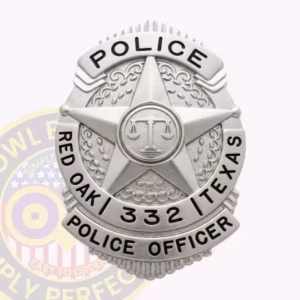 Red Oak Police Badge with Scales of Justice Star