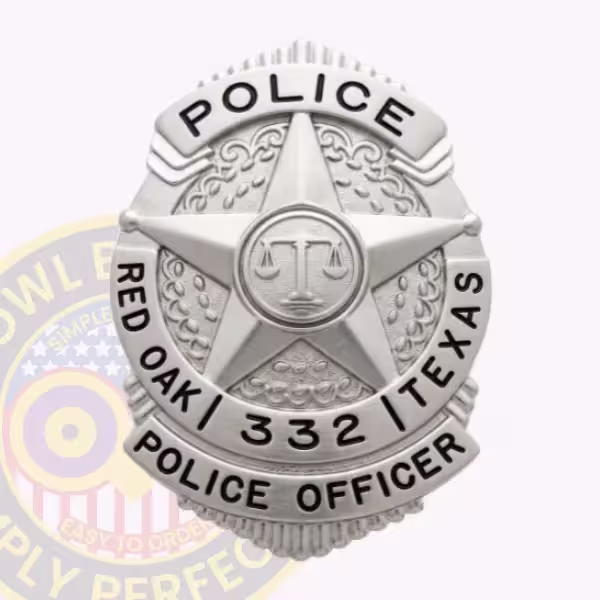 Red Oak Police Badge with Scales of Justice Star