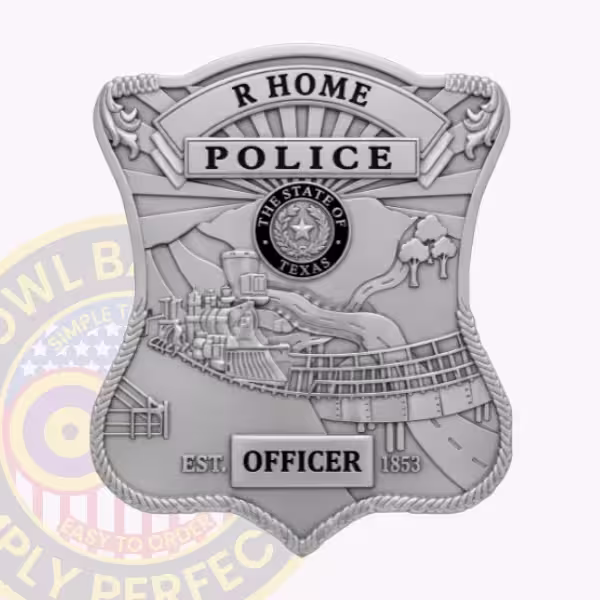 Rhome Police Badge with Steam Locomotive and Trestle