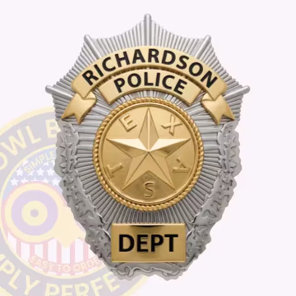 Richardson Police Badge with Starburst Edge and Gold Star