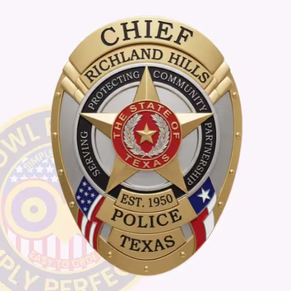 Richland Hills Police Chief Badge with Riveted Oval
