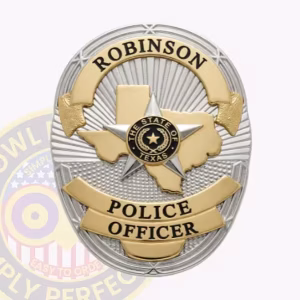 Robinson Police Officer Badge with Silver Star on Gold Map