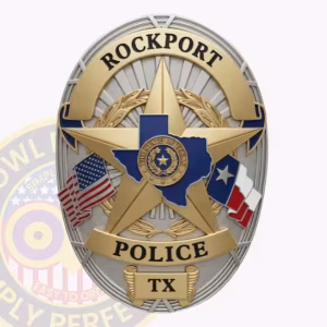Rockport Police Badge with Blue Map Star and Flags
