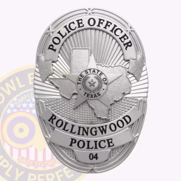 Rollingwood Police Badge with All-Silver Map Star