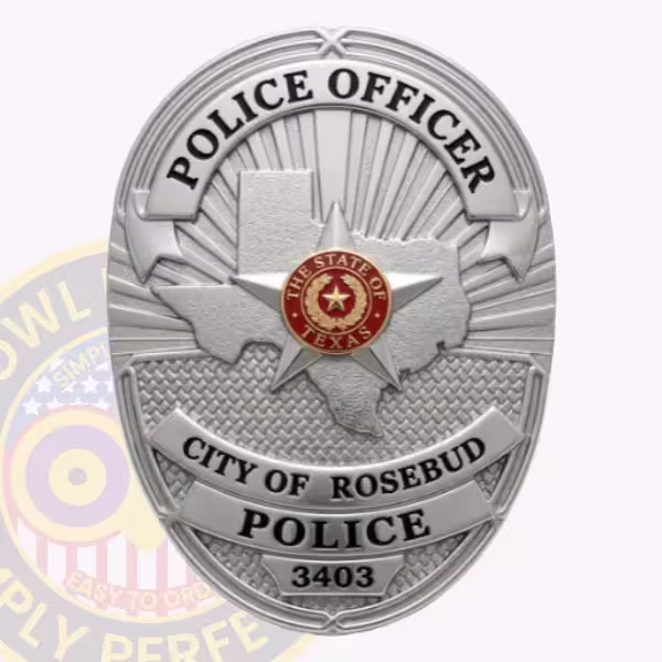 Rosebud Police Officer Badge with Red State Seal
