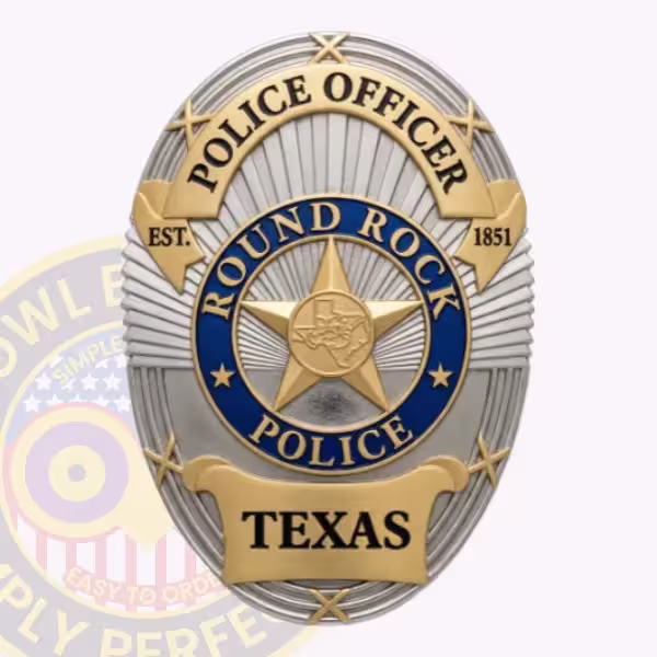 Round Rock Police Officer Badge with Blue Ring and Star