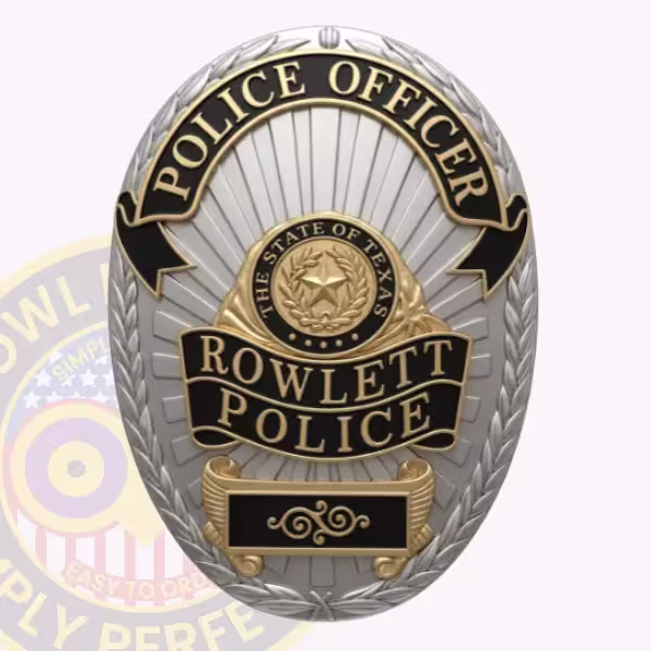 Rowlett Police Officer Badge with Black and Gold Ribbons