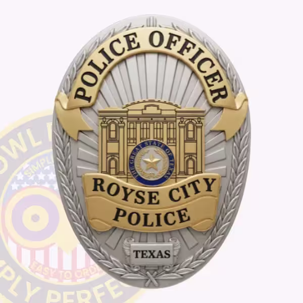Royse City Police Officer Badge with Columned Building